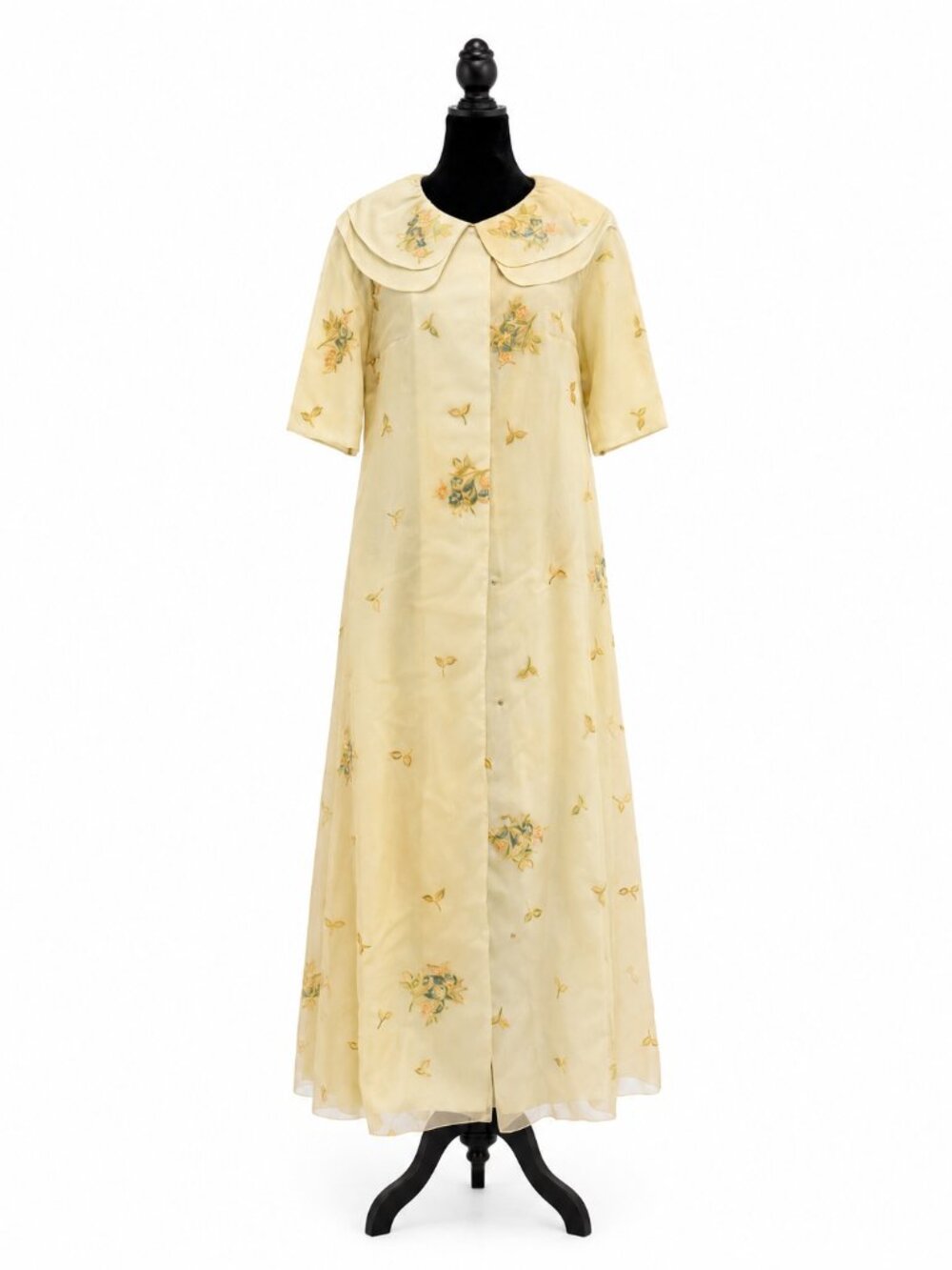Vintage Bonwit Teller Embroidered Organza Maxi Dress Coat Set Floral